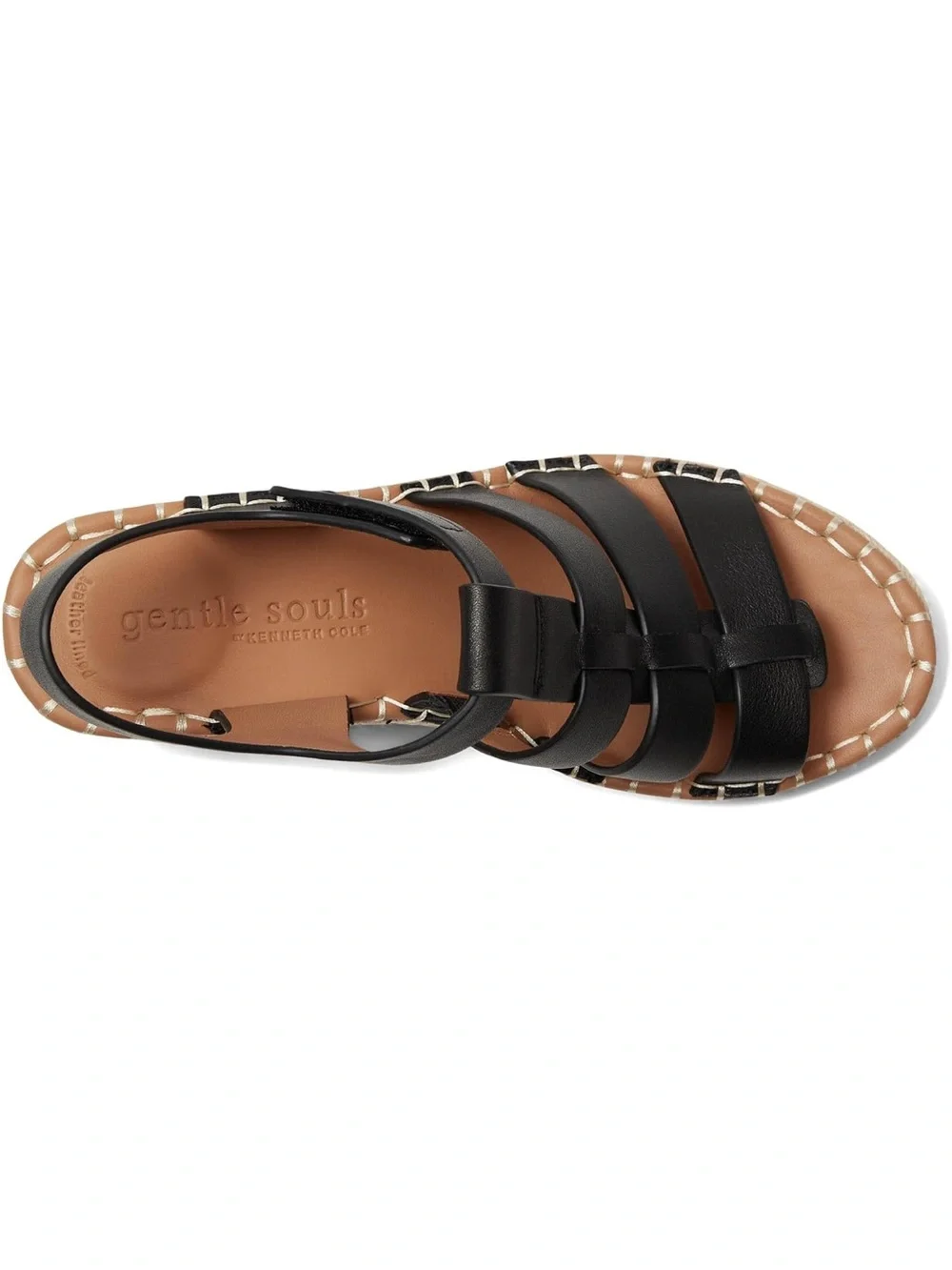 Kenneth Cole Black Leather Strappy Espadrille Wedge Sandals - Women's